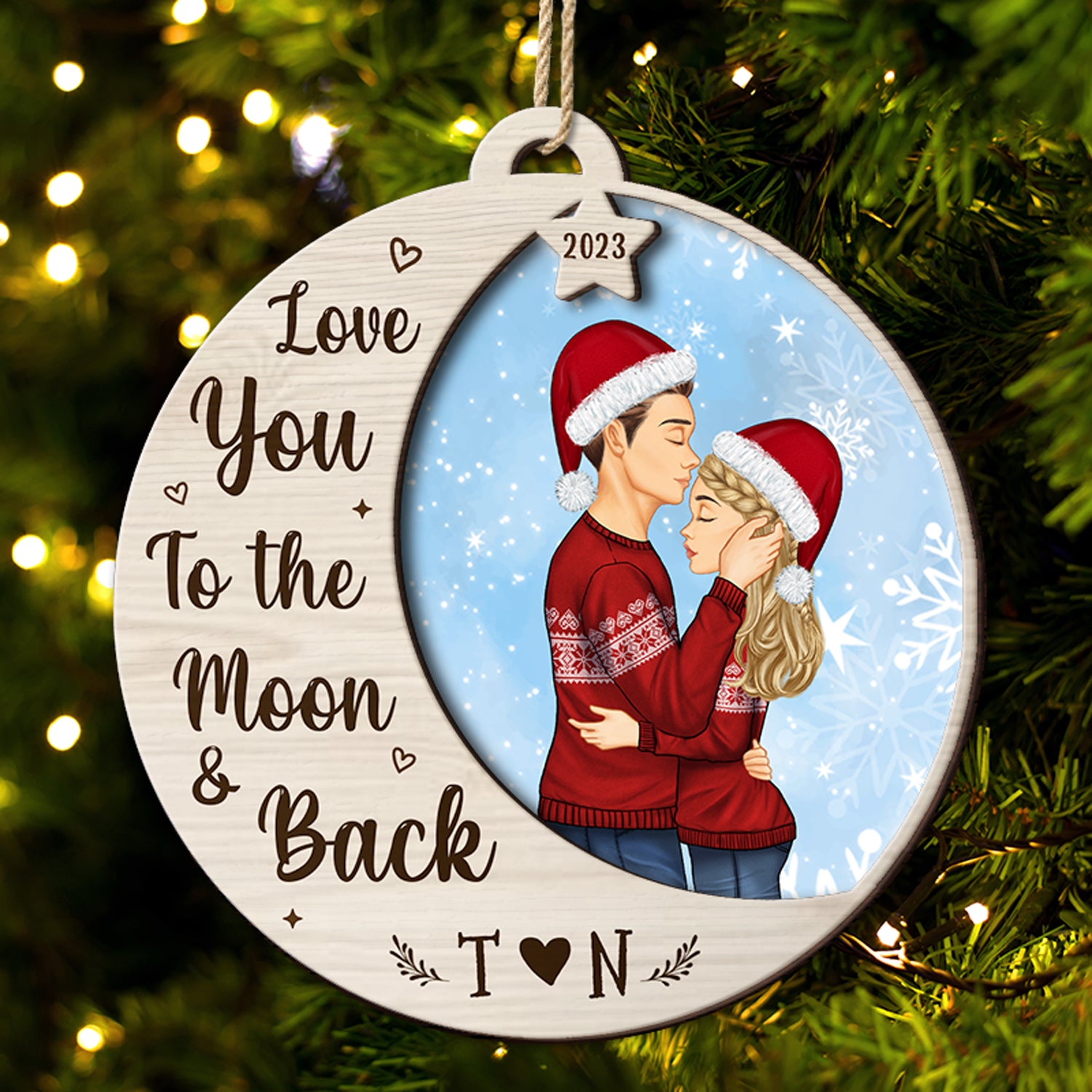 Love You To The Moon - Christmas Gift For Couples - Personalized 2-Layered Wooden Ornament