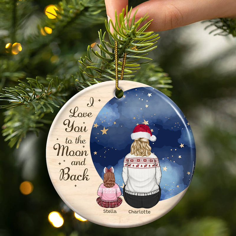 Grandma Mother I Love You To The Moon - Christmas, Gift For Granddaughter, Grandson, Kids - Personalized Circle Ceramic Ornament