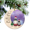 Grandma Mother I Love You To The Moon - Christmas, Gift For Granddaughter, Grandson, Kids - Personalized Circle Ceramic Ornament