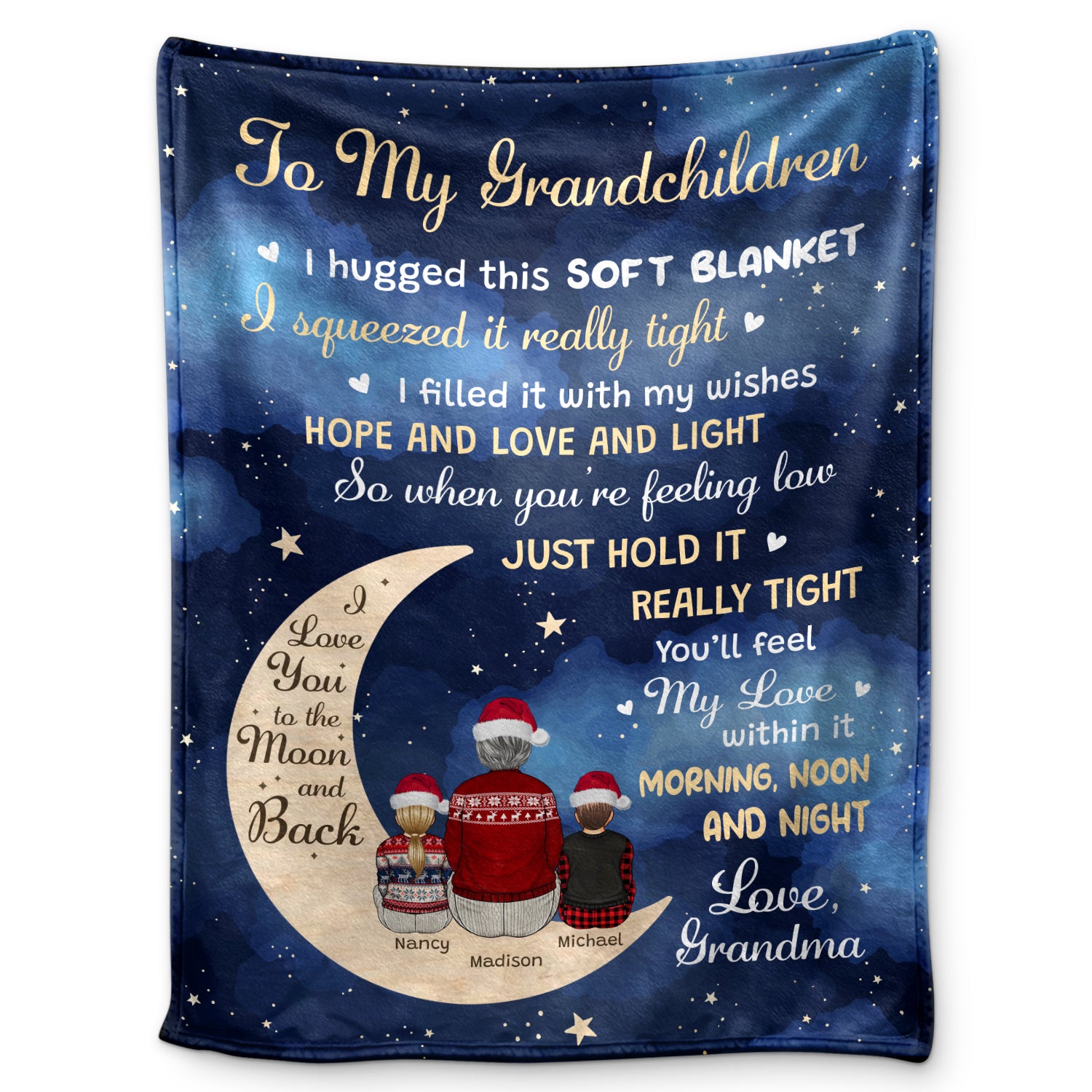 Grandma Mother I Love You To The Moon - Christmas, Gift For Granddaughter, Grandson, Kids - Personalized Fleece Blanket