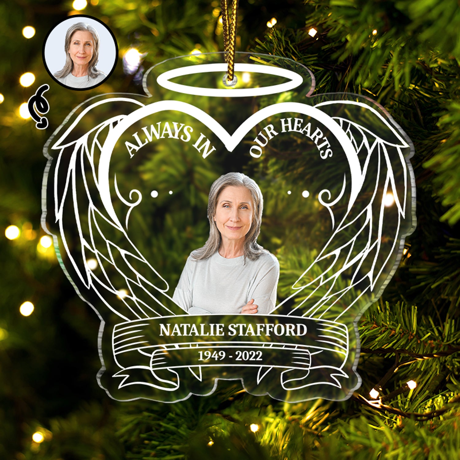 Custom Photo Always In Our Hearts - Christmas, Memorial Gift - Personalized Custom Shaped Acrylic Ornament