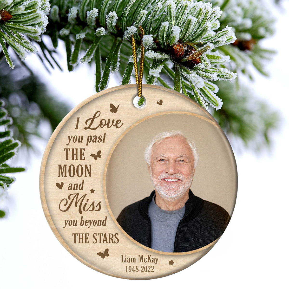 Custom Photo Miss You Beyond The Stars - Christmas, Memorial Gift - Personalized Circle Ceramic Ornament