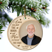 Custom Photo Miss You Beyond The Stars - Christmas, Memorial Gift - Personalized Circle Ceramic Ornament