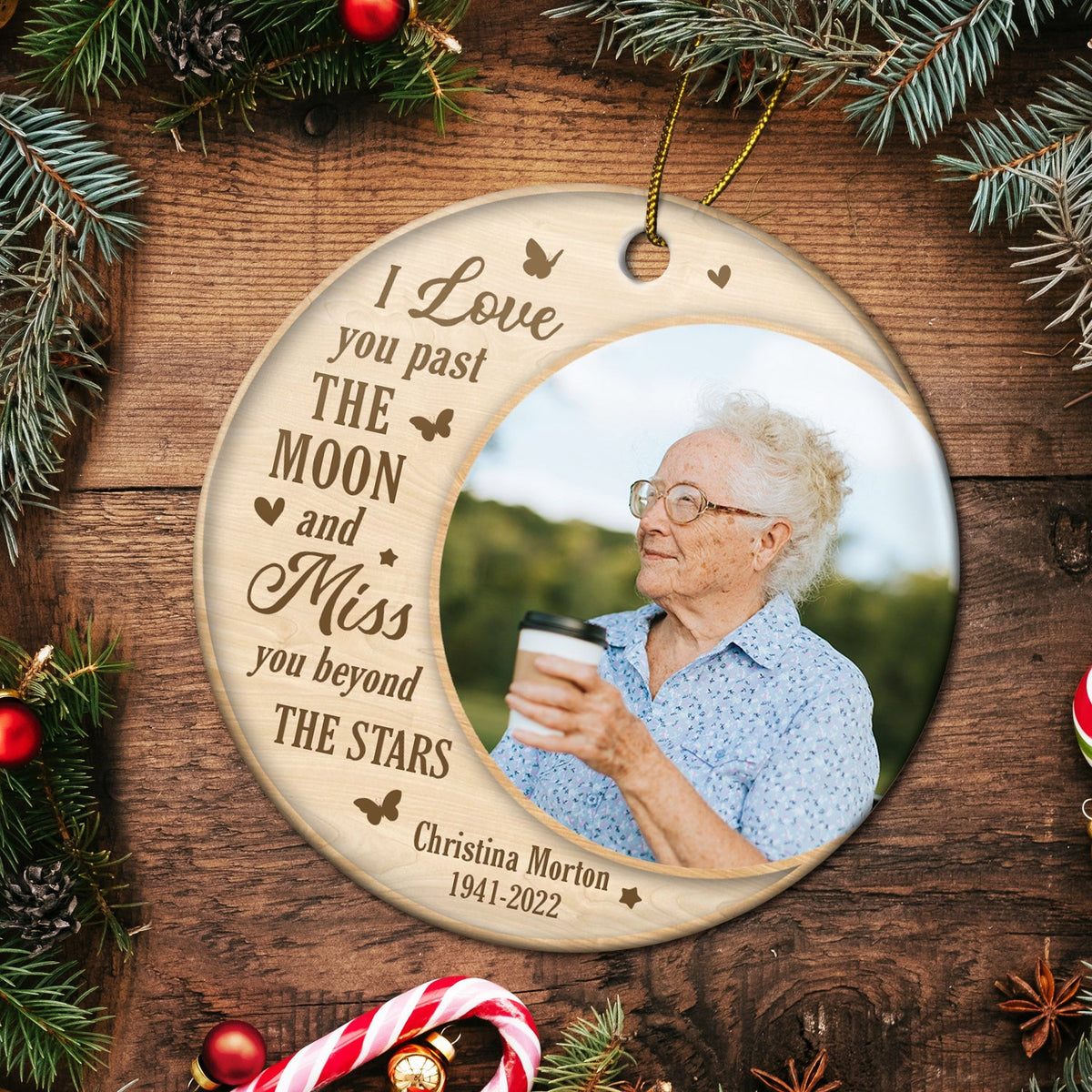 Custom Photo Miss You Beyond The Stars - Christmas, Memorial Gift - Personalized Circle Ceramic Ornament