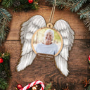 Custom Photo In Loving Memory Angel Wings - Memorial Gift - Personalized Custom Shaped Wooden Ornament