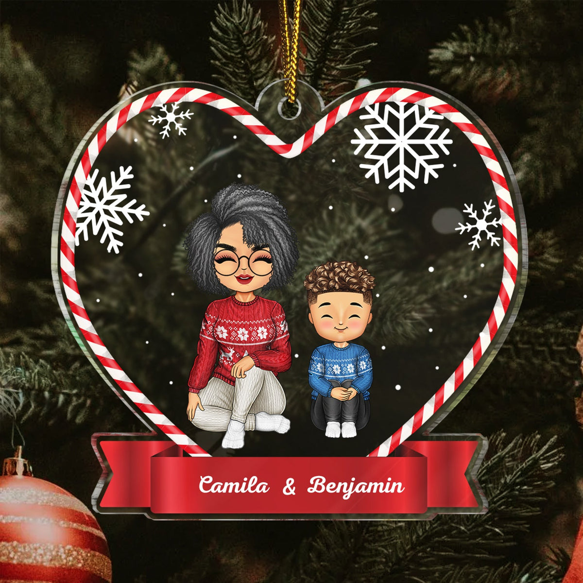 Christmas Grandma Mom Grandkids Kids - Gift For Granddaughter, Grandson - Personalized Custom Shaped Acrylic Ornament