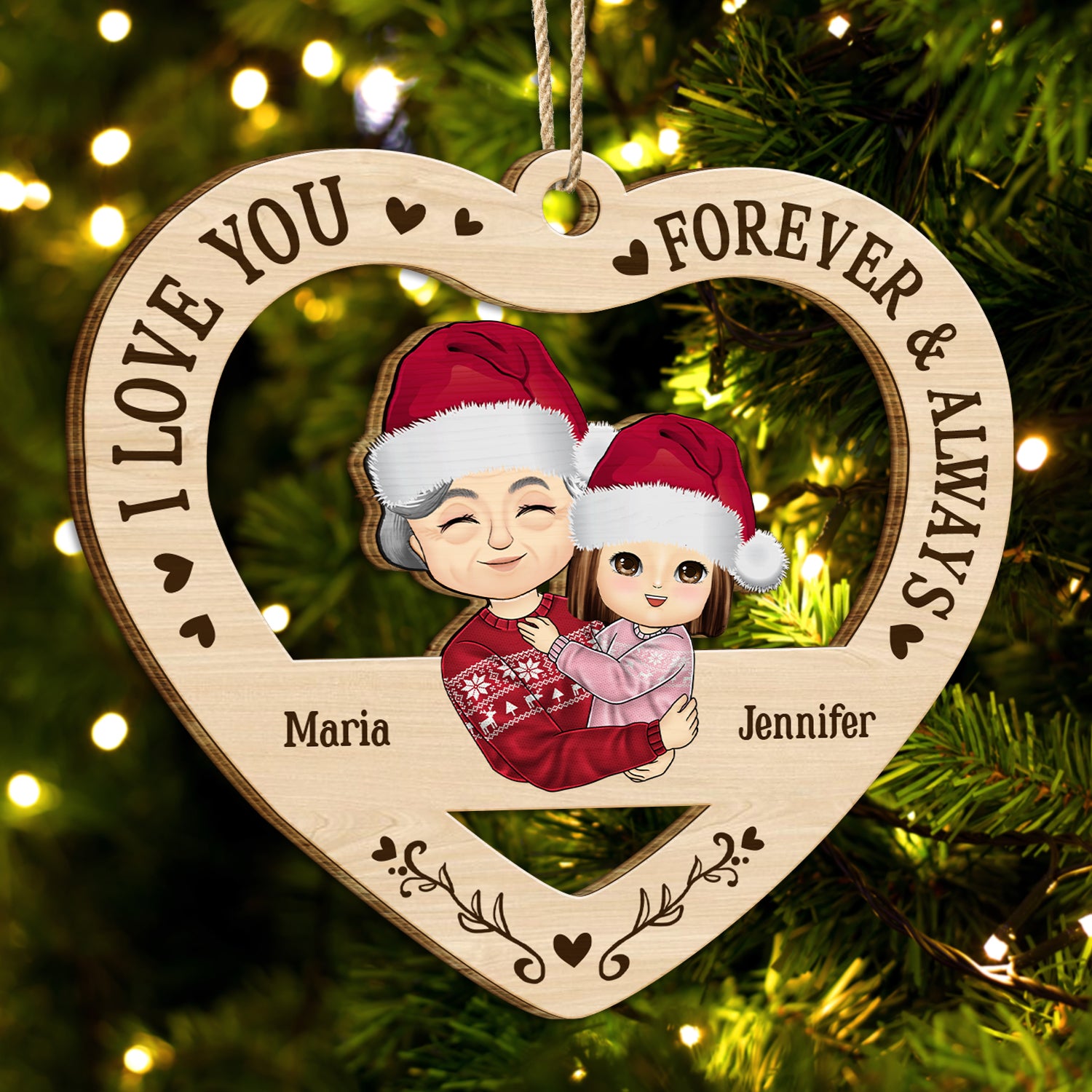 Grandkid I Love You Forever & Always - Christmas Gift For Grandma, Grandpa - Personalized Wooden Cutout Ornament