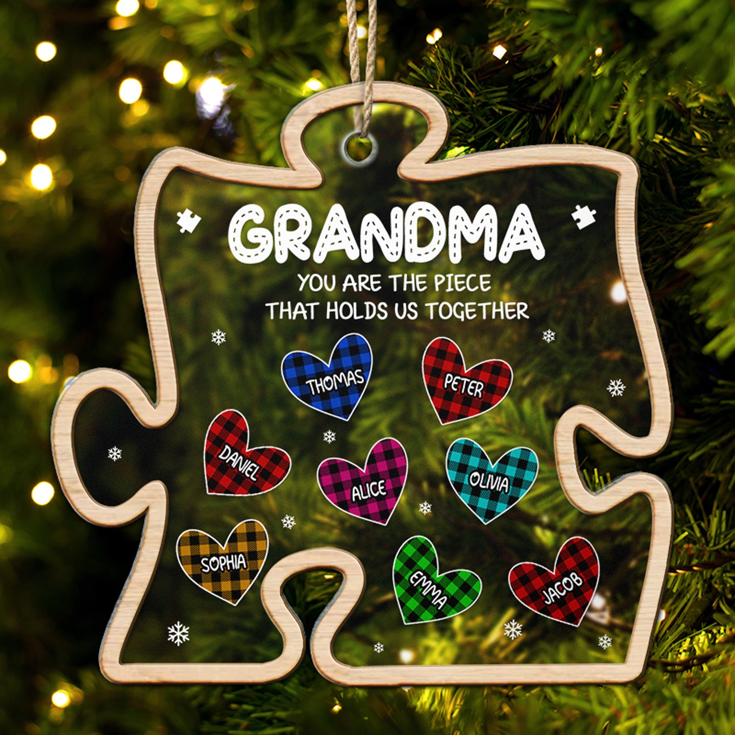 You Are The Piece That Holds Us Together - Christmas, Gift For Grandma, Grandpa, Mom, Dad - Personalized 2-Layered Mix Ornament