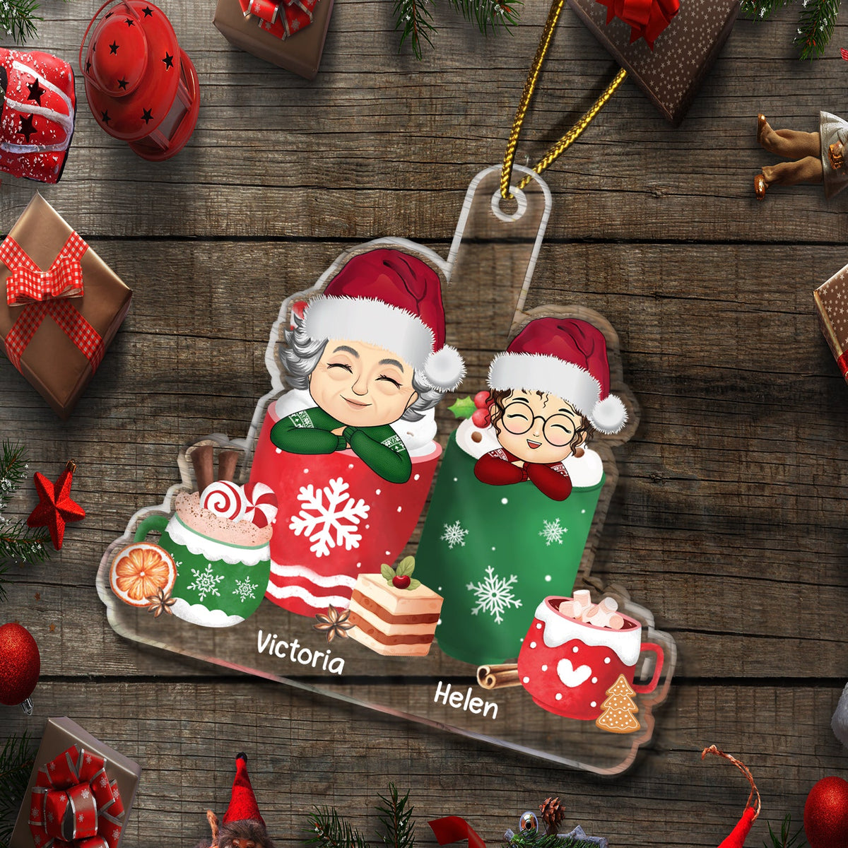 Tasses pour grand-mère, grand-père et petit-enfant - Cadeau pour petits-enfants et enfants - Décoration acrylique découpée personnalisée