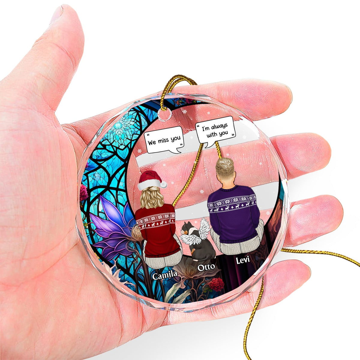 Noël Tu me manques - Cadeau commémoratif pour les amoureux des animaux, maman chien, papa chien, maman chat, papa chat - Ornement en verre rond personnalisé