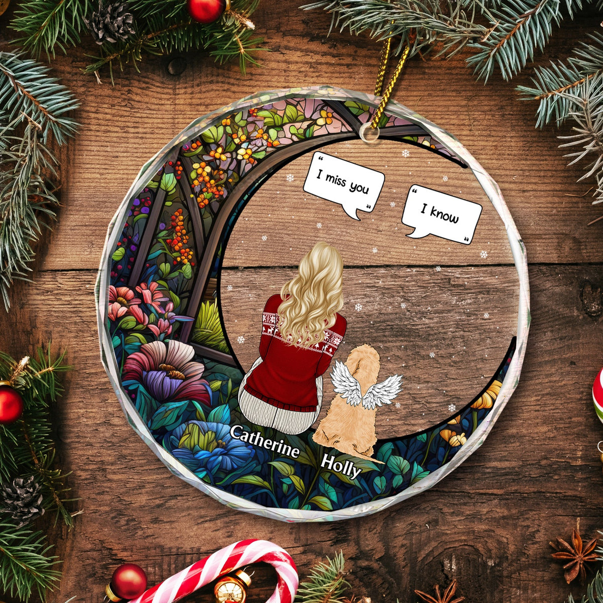 Noël Tu me manques - Cadeau commémoratif pour les amoureux des animaux, maman chien, papa chien, maman chat, papa chat - Ornement en verre rond personnalisé