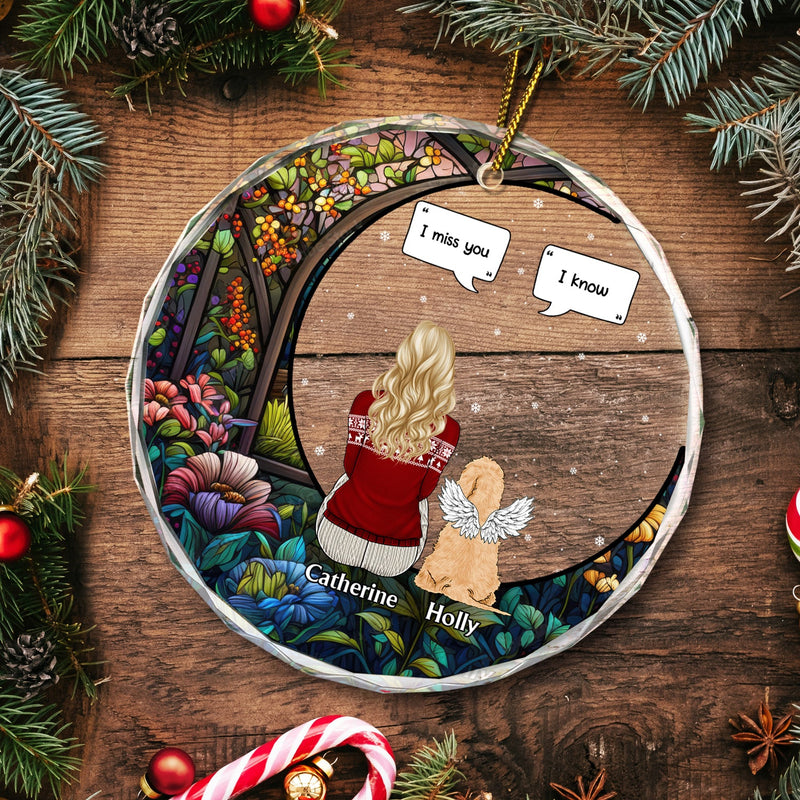 Noël Tu me manques - Cadeau commémoratif pour les amoureux des animaux, maman chien, papa chien, maman chat, papa chat - Ornement en verre rond personnalisé