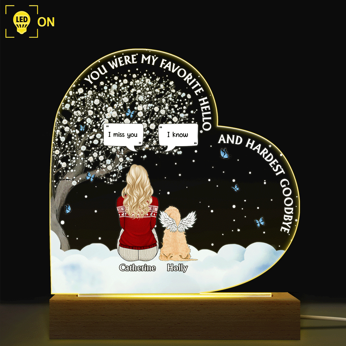 You Were My Favorite Hello And Hardest Goodbye - Memorial Gift For Pet Lovers - Personalized 3D Led Light Wooden Base