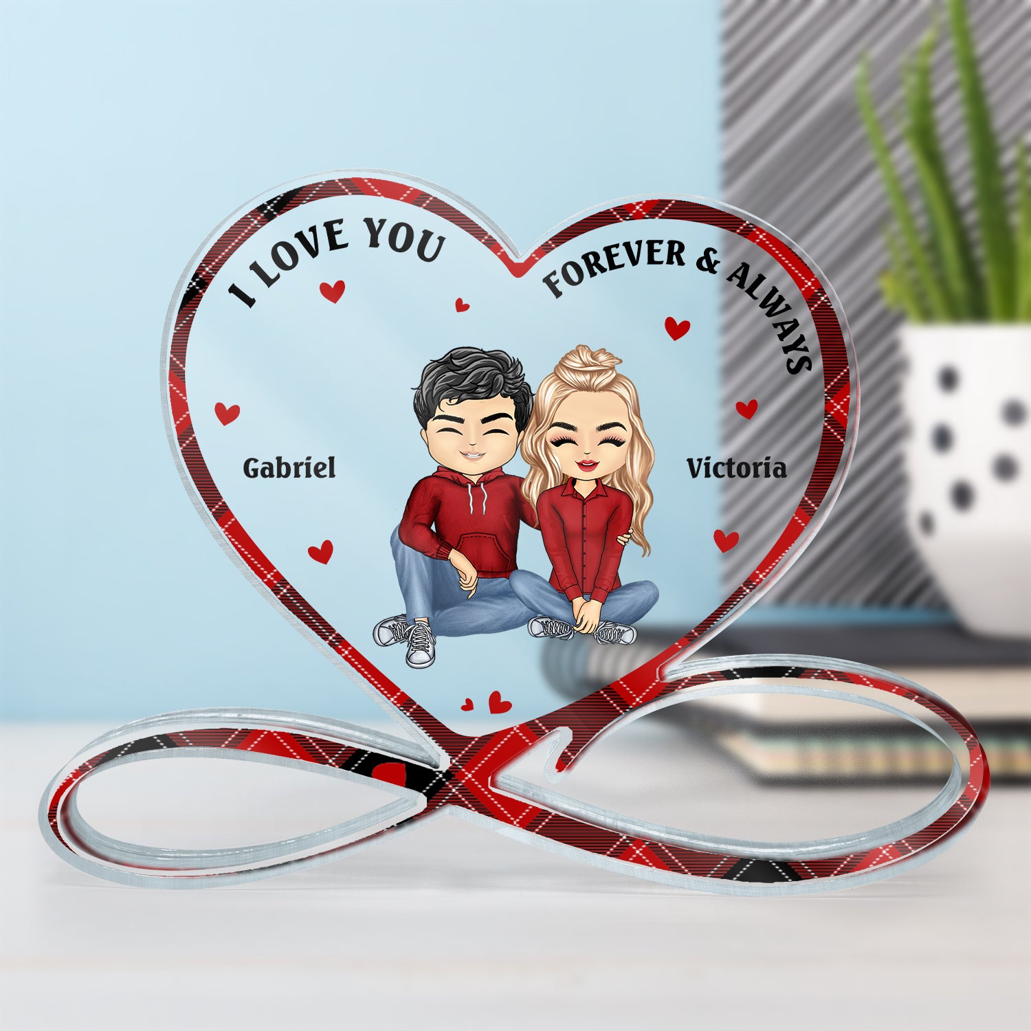 I Love You Forever And Always - Gift For Couples - Personalized Heart Infinity Shaped Acrylic Plaque