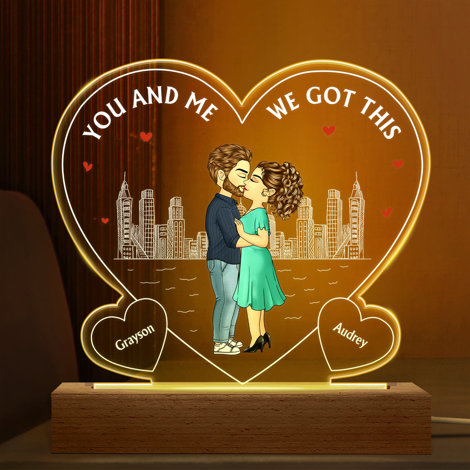 You And Me We Got This - Gift For Couples - Personalized 3D Led Light Wooden Base