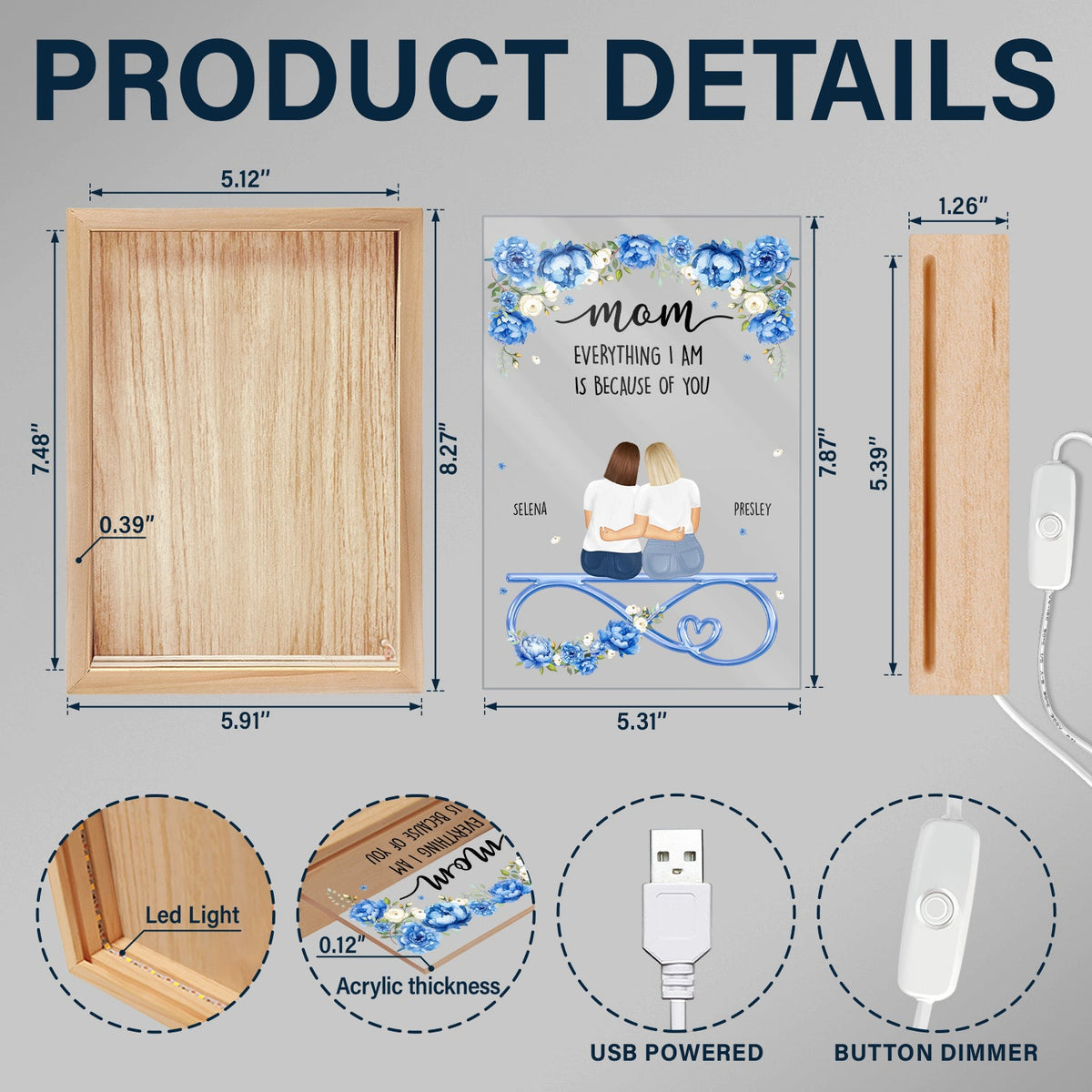 Mom Everything I Am Is Because Of You - Gift For Mother - Personalized Picture Frame Light Box