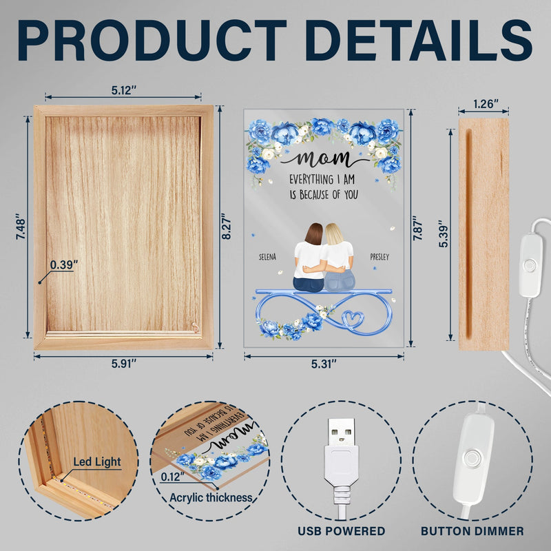 Mom Everything I Am Is Because Of You - Gift For Mother - Personalized Picture Frame Light Box