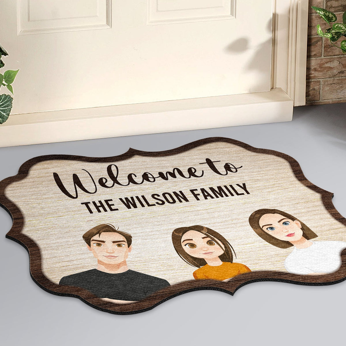 Bienvenue dans notre famille - Cadeau familial - Paillasson personnalisé en forme de cœur