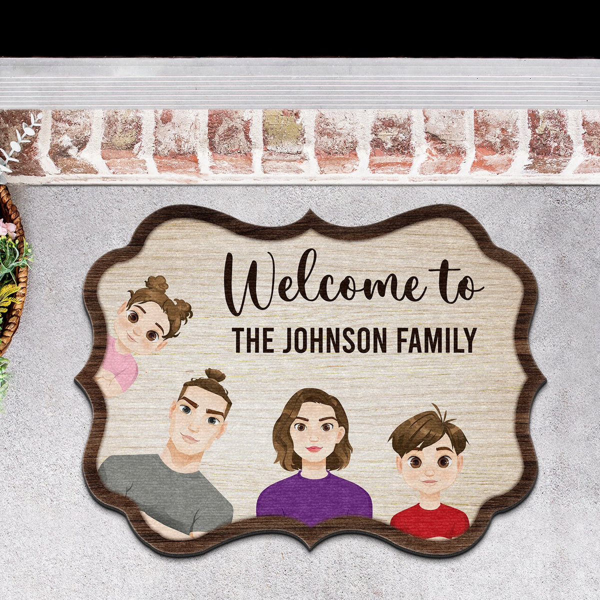 Bienvenue dans notre famille - Cadeau familial - Paillasson personnalisé en forme de cœur