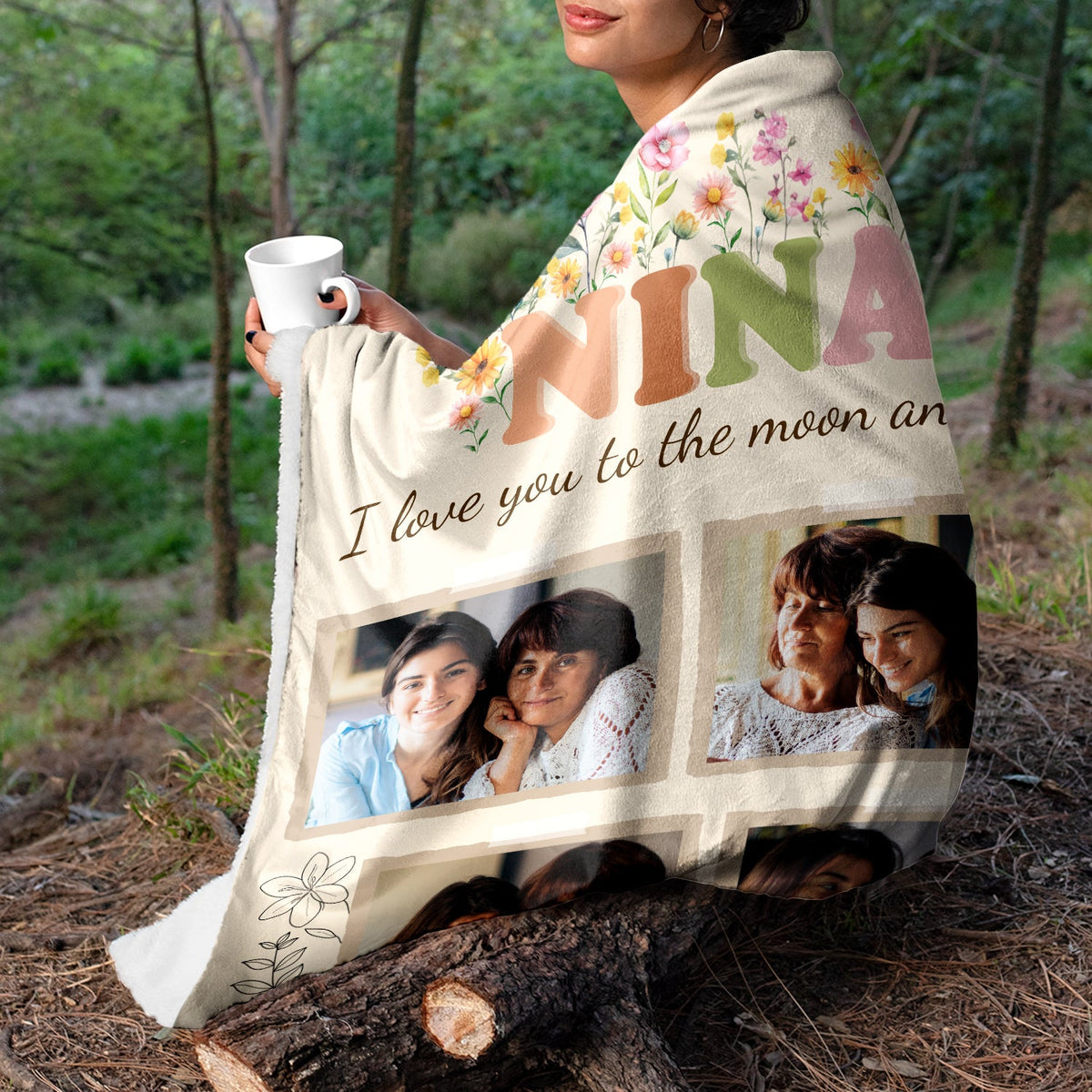 Custom Photo Grandma I Love You To The Moon And Back - Gift For Grandma - Personalized Fleece Blanket