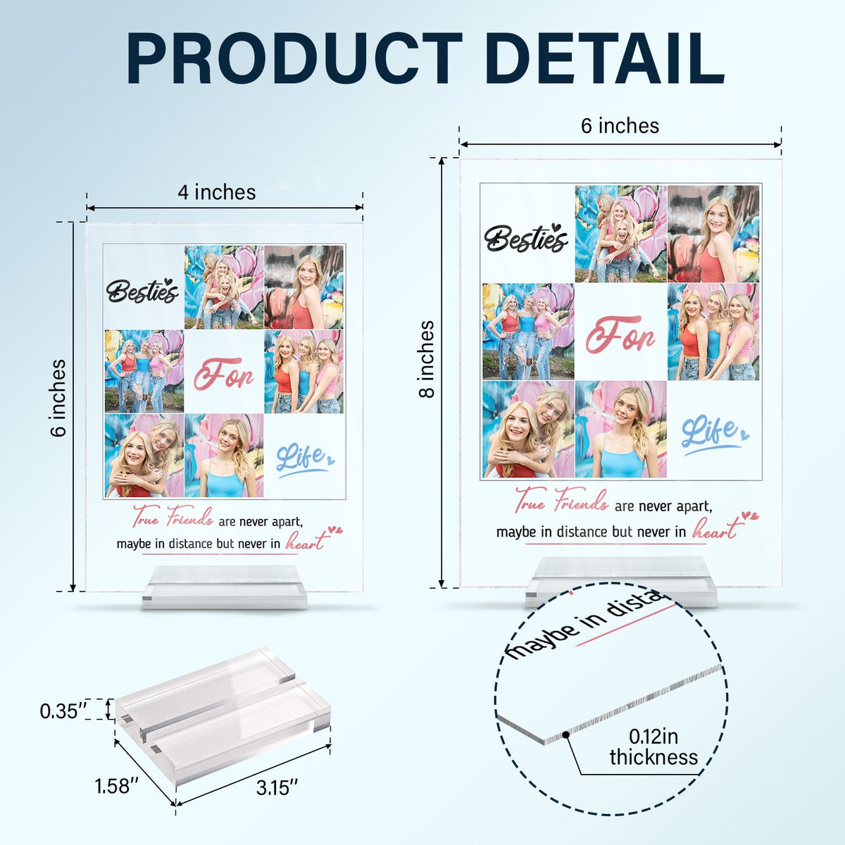 Custom Photo Besties For Life - Gift For Bestie - Personalized Vertical Rectangle Acrylic Plaque