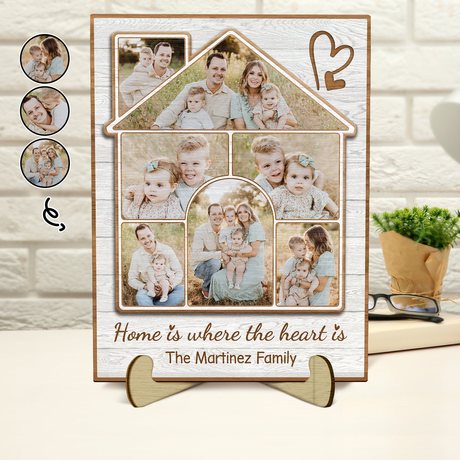 Custom Photo Home Is Where The Heart Is - Gift For Family - Personalized 2-Layered Wooden Plaque With Stand
