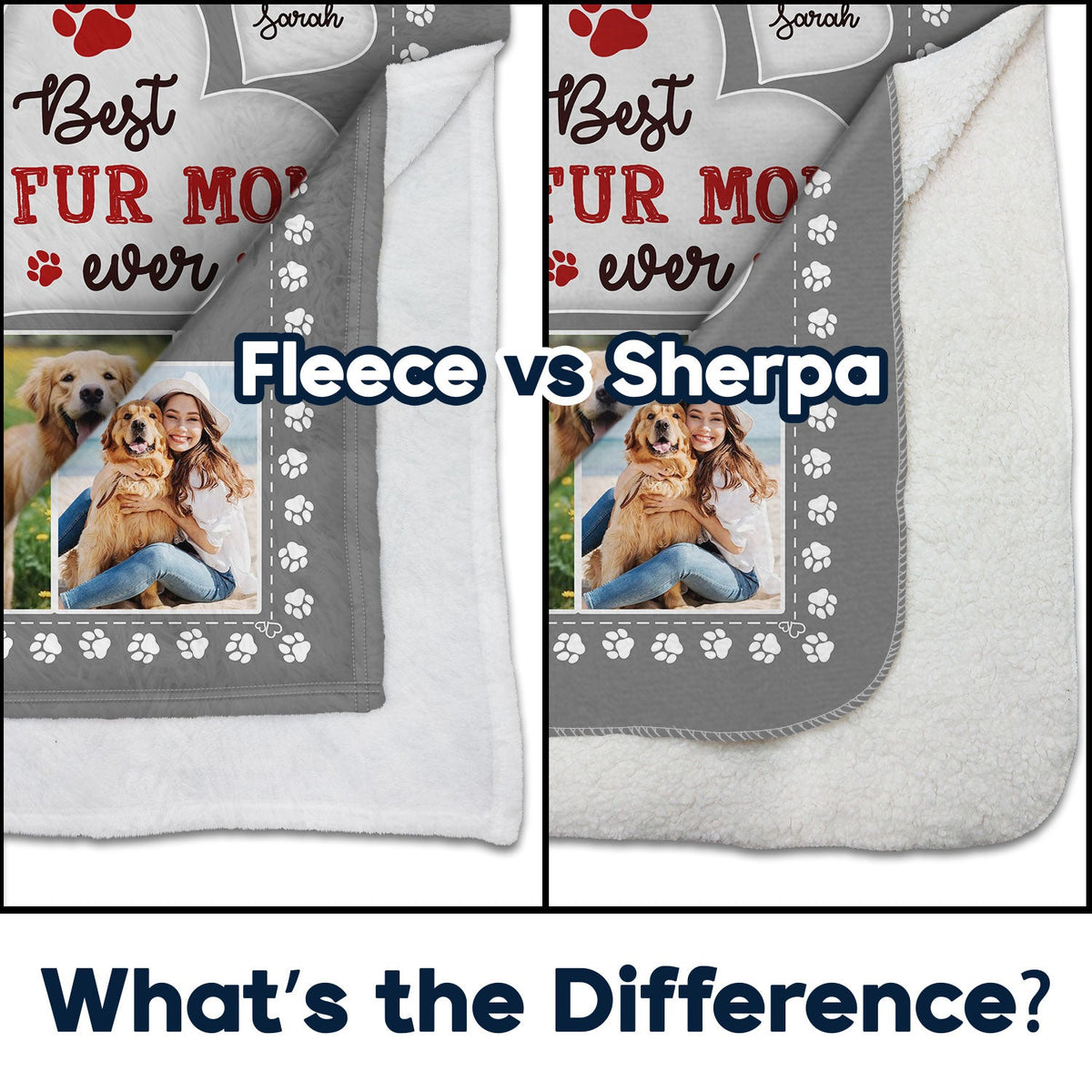 Custom Photo Best Fur Mom Dad Ever - Gift For Pet Lovers - Personalized Fleece Blanket, Sherpa Blanket