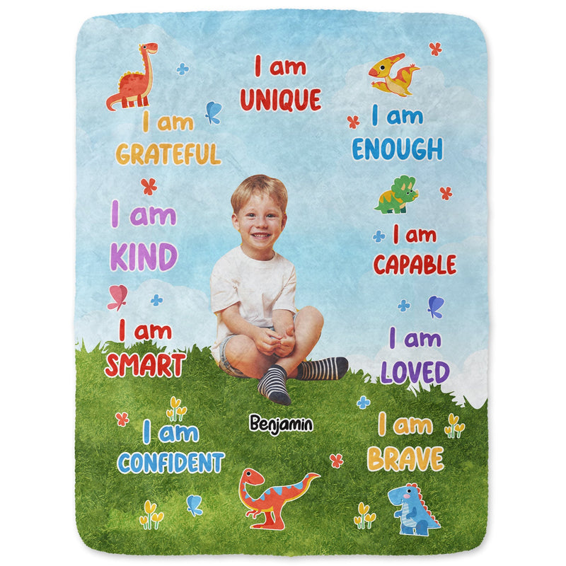 Custom Photo I Am Loved - Gift For Grandson, Granddaughter, Kids - Personalized Fleece Blanket, Sherpa Blanket