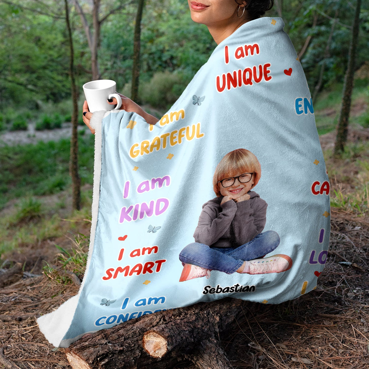 Custom Photo I Am Loved - Gift For Grandson, Granddaughter, Kids - Personalized Fleece Blanket, Sherpa Blanket
