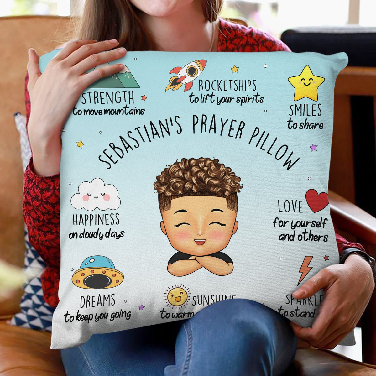 Prière pour enfant - Cadeau pour petite-fille, fille, petit-fils, fils - Oreiller personnalisé