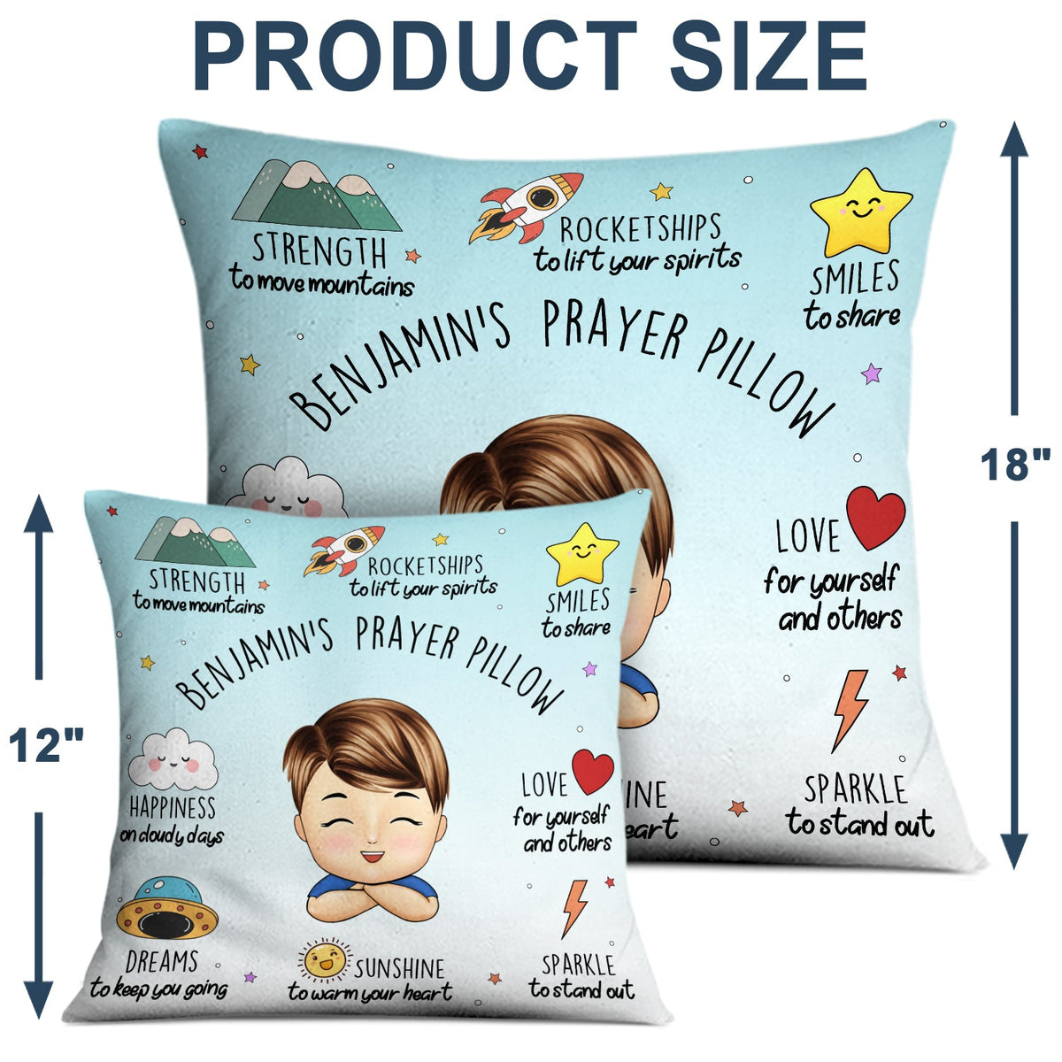 Prière pour enfant - Cadeau pour petite-fille, fille, petit-fils, fils - Oreiller personnalisé