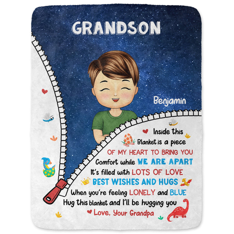 Hug This Blanket And I'll Be Hugging You - Gift For Granddaughter, Grandson, Kids - Personalized Fleece Blanket, Sherpa Blanket