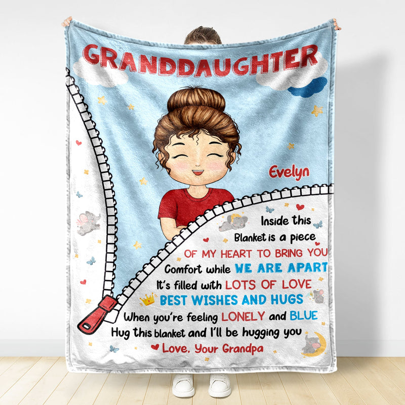 Hug This Blanket And I'll Be Hugging You - Gift For Granddaughter, Grandson, Kids - Personalized Fleece Blanket, Sherpa Blanket