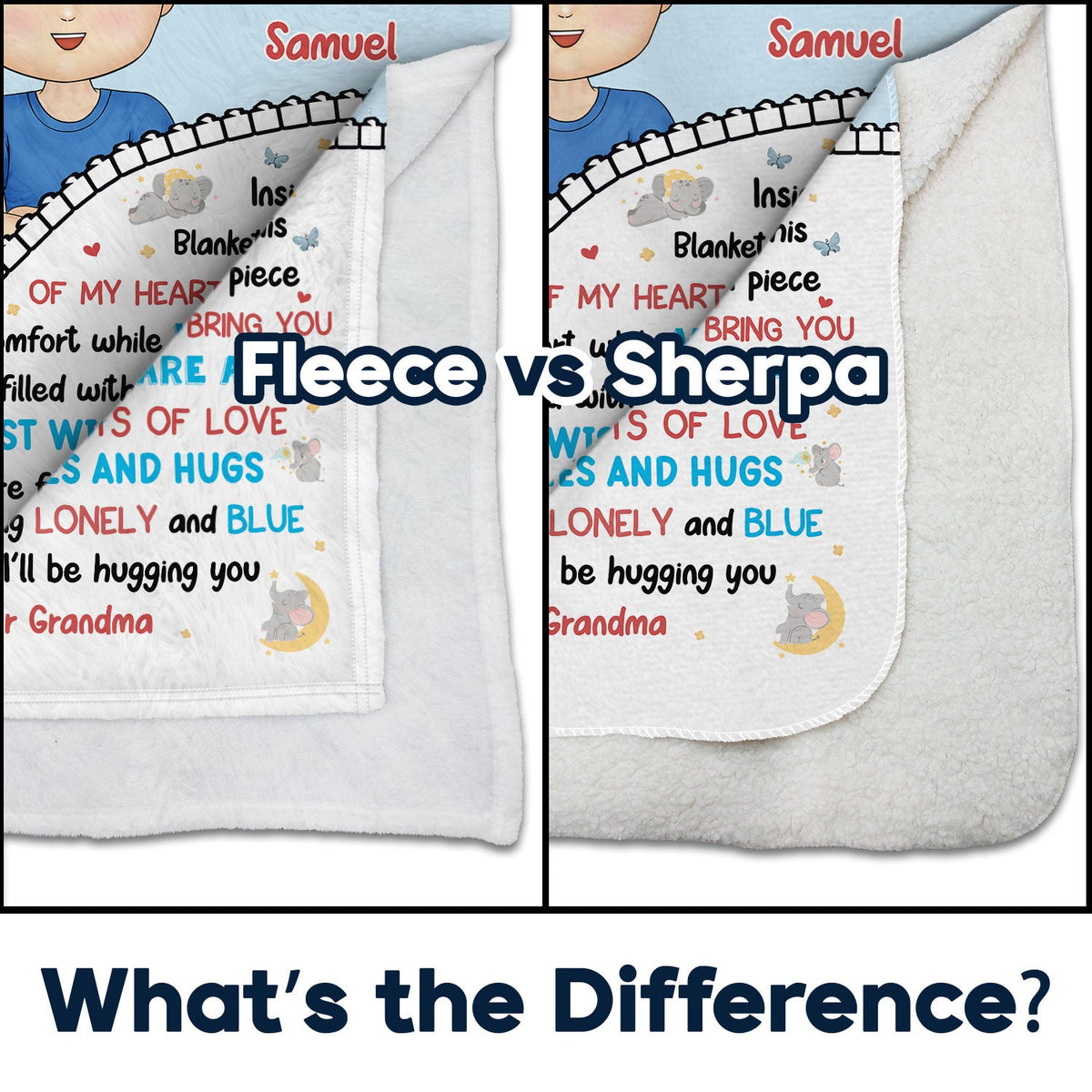 Hug This Blanket And I'll Be Hugging You - Gift For Granddaughter, Grandson, Kids - Personalized Fleece Blanket, Sherpa Blanket