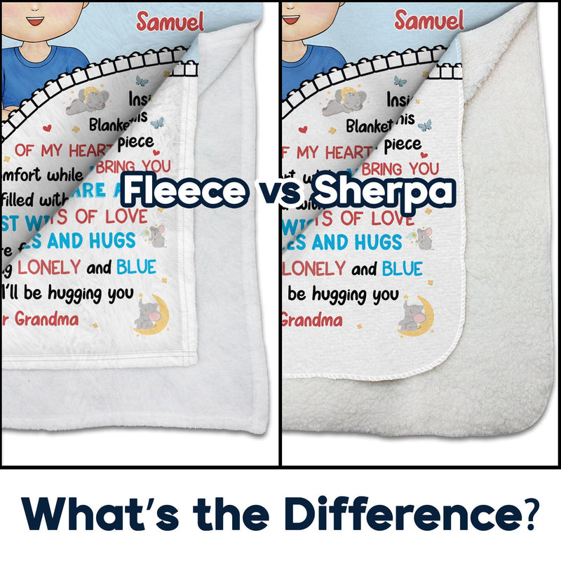 Hug This Blanket And I'll Be Hugging You - Gift For Granddaughter, Grandson, Kids - Personalized Fleece Blanket, Sherpa Blanket