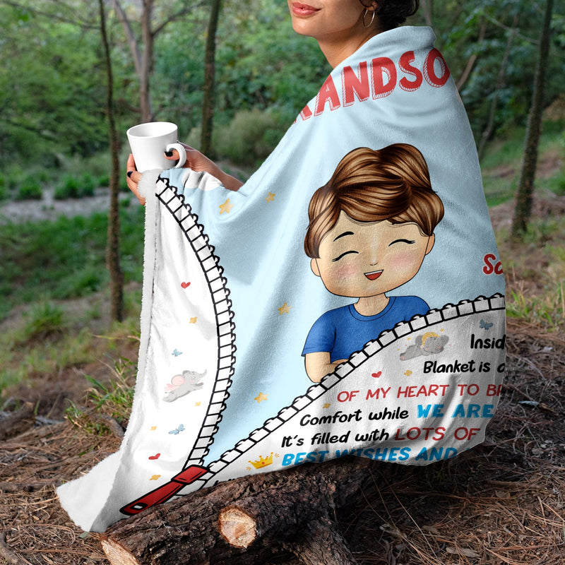 Hug This Blanket And I'll Be Hugging You - Gift For Granddaughter, Grandson, Kids - Personalized Fleece Blanket, Sherpa Blanket