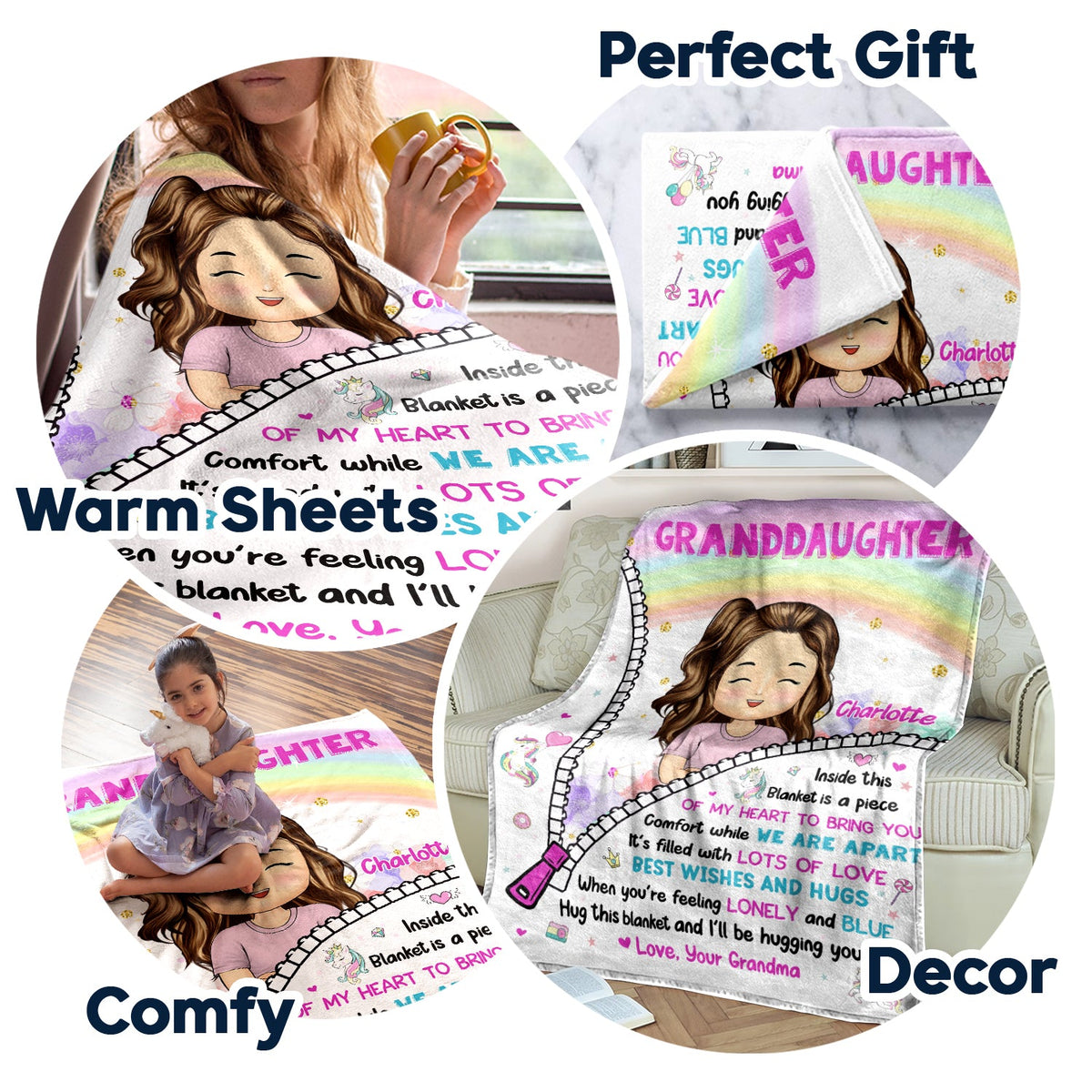 Hug This Blanket And I'll Be Hugging You - Gift For Granddaughter, Grandson, Kids - Personalized Fleece Blanket, Sherpa Blanket