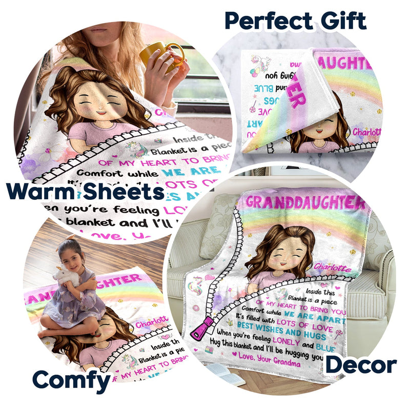 Hug This Blanket And I'll Be Hugging You - Gift For Granddaughter, Grandson, Kids - Personalized Fleece Blanket, Sherpa Blanket