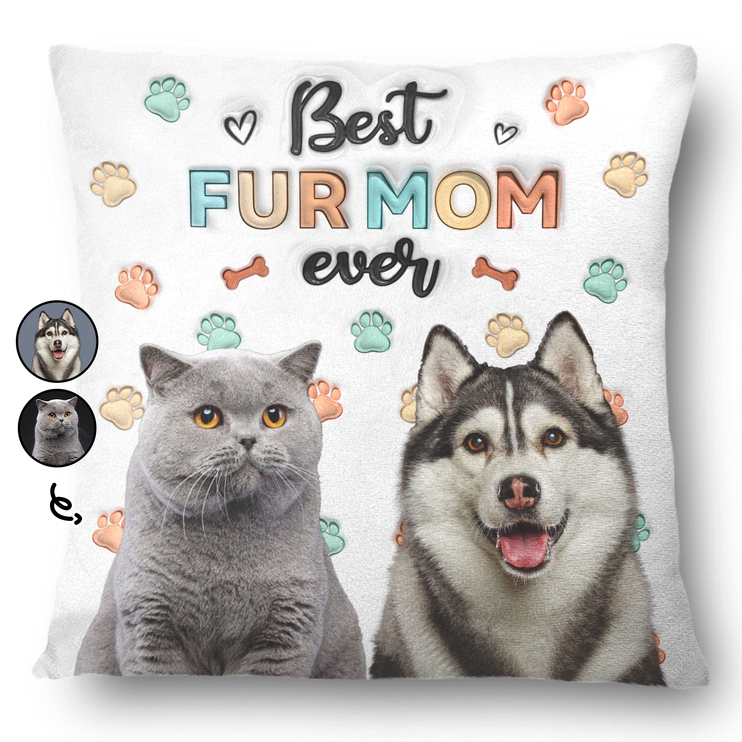 Custom Photo Best Fur Mom Dad Ever - Gift For Cat Lovers, Dog Lovers, Pet Lovers - Personalized Pillow