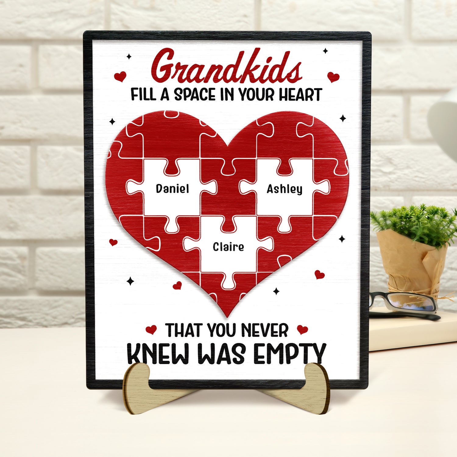 Grandkids Fill A Space In Your Heart - Gift For Grandma - Personalized 2-Layered Wooden Plaque With Stand