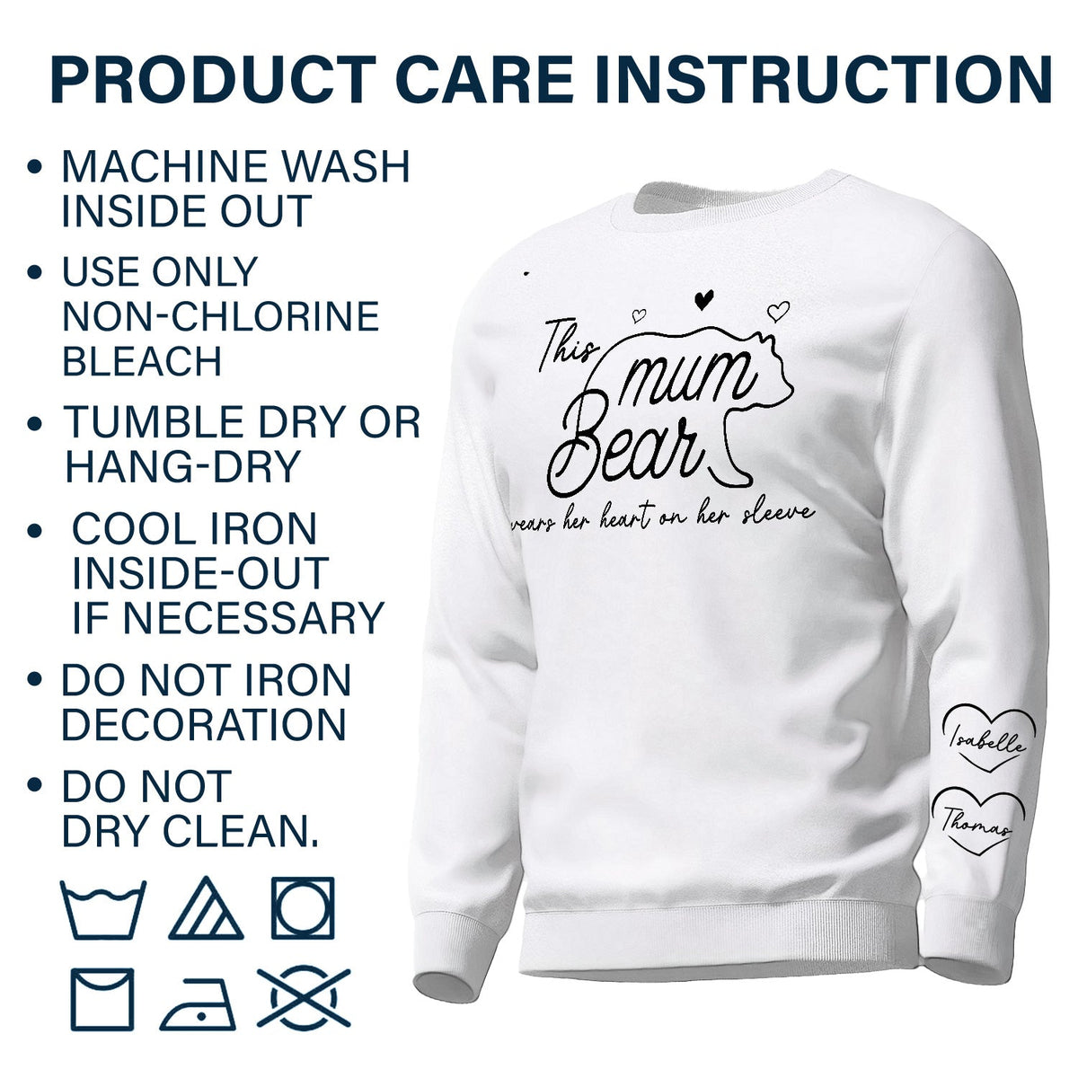 This Mama Bear Wears Her Heart On Her Sleeve - Gift For Mom - Personalized Sweatshirt With Sleeve Imprint