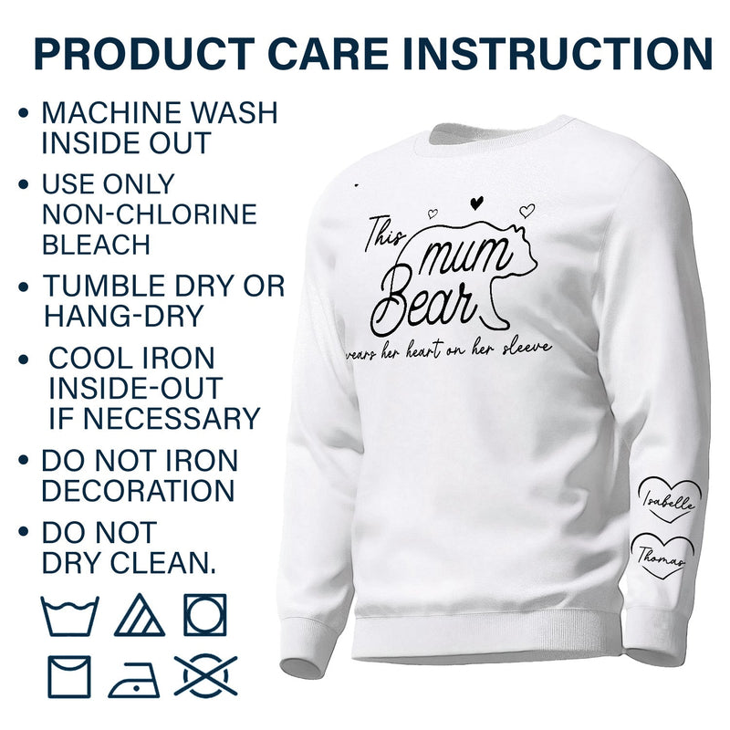 This Mama Bear Wears Her Heart On Her Sleeve - Gift For Mom - Personalized Sweatshirt With Sleeve Imprint
