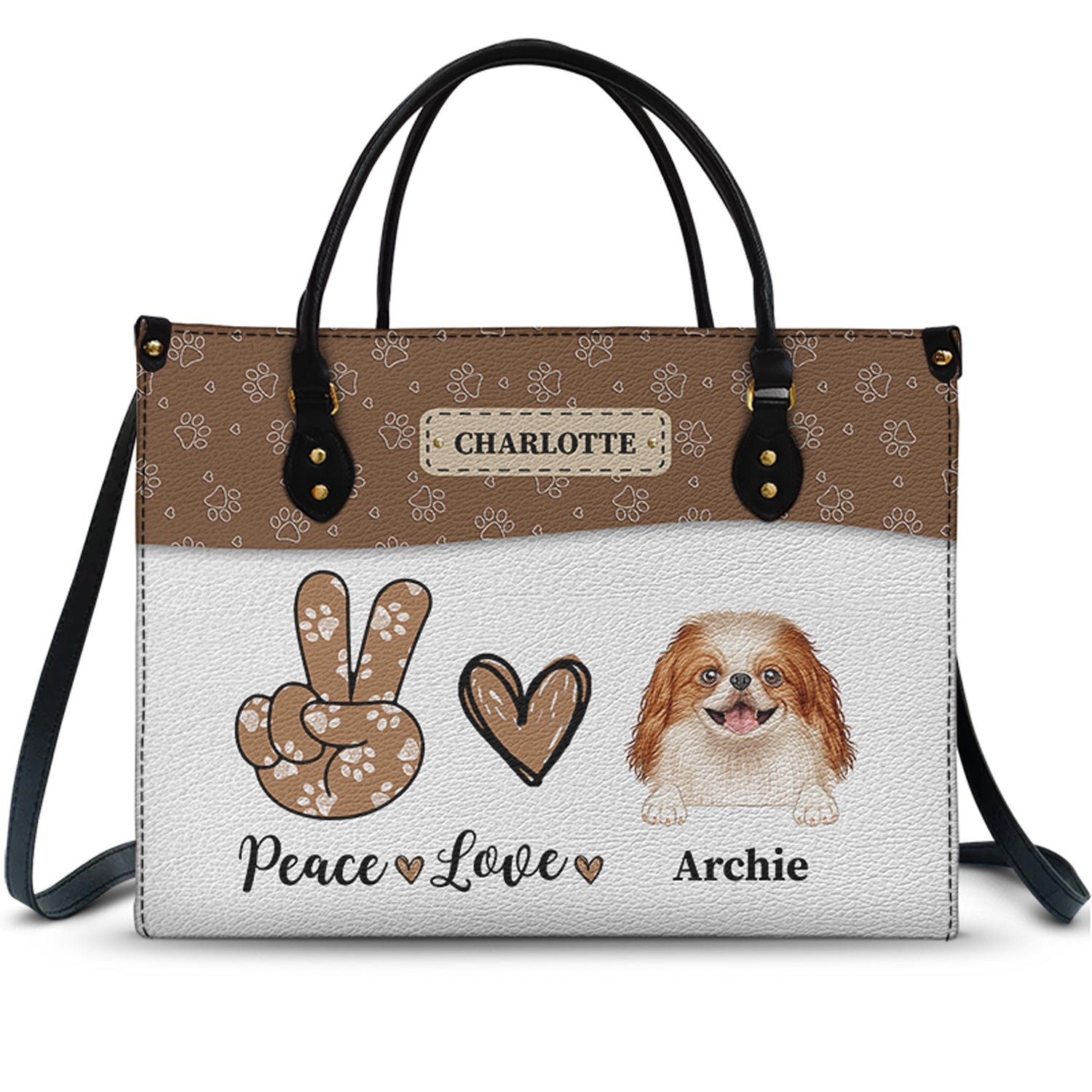 Peace Love Dogs - Gift For Dog Lovers, Dog Mom - Personalized Leather Bag