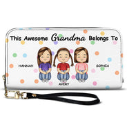 This Awesome Grandma Belongs To - Gift For Mom, Mother, Grandma - Personalized Leather Long Wallet