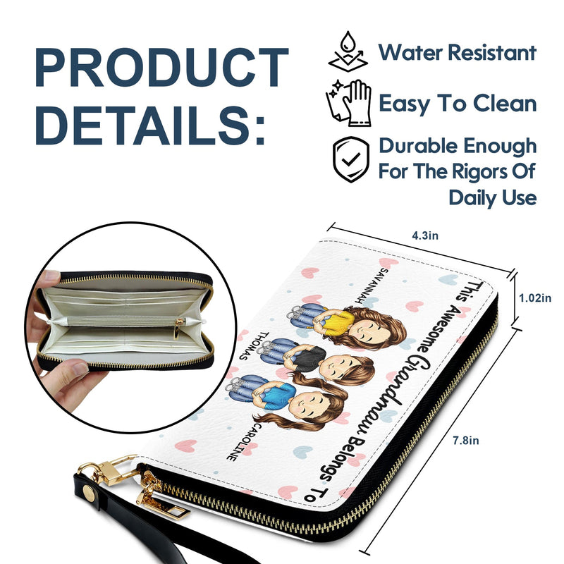 This Awesome Grandma Belongs To - Gift For Mom, Mother, Grandma - Personalized Leather Long Wallet
