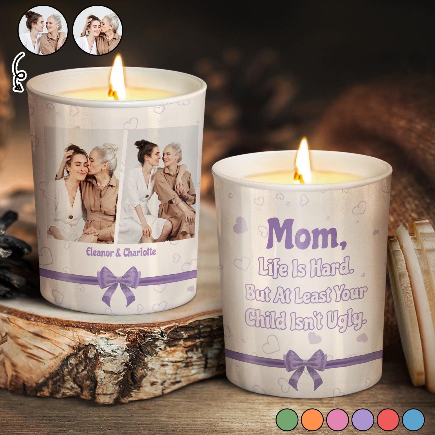 Custom Photo Mom Life Is Hard - Loving Gift For Mother, Mama - Personalized Scented Candle With Wooden Lid