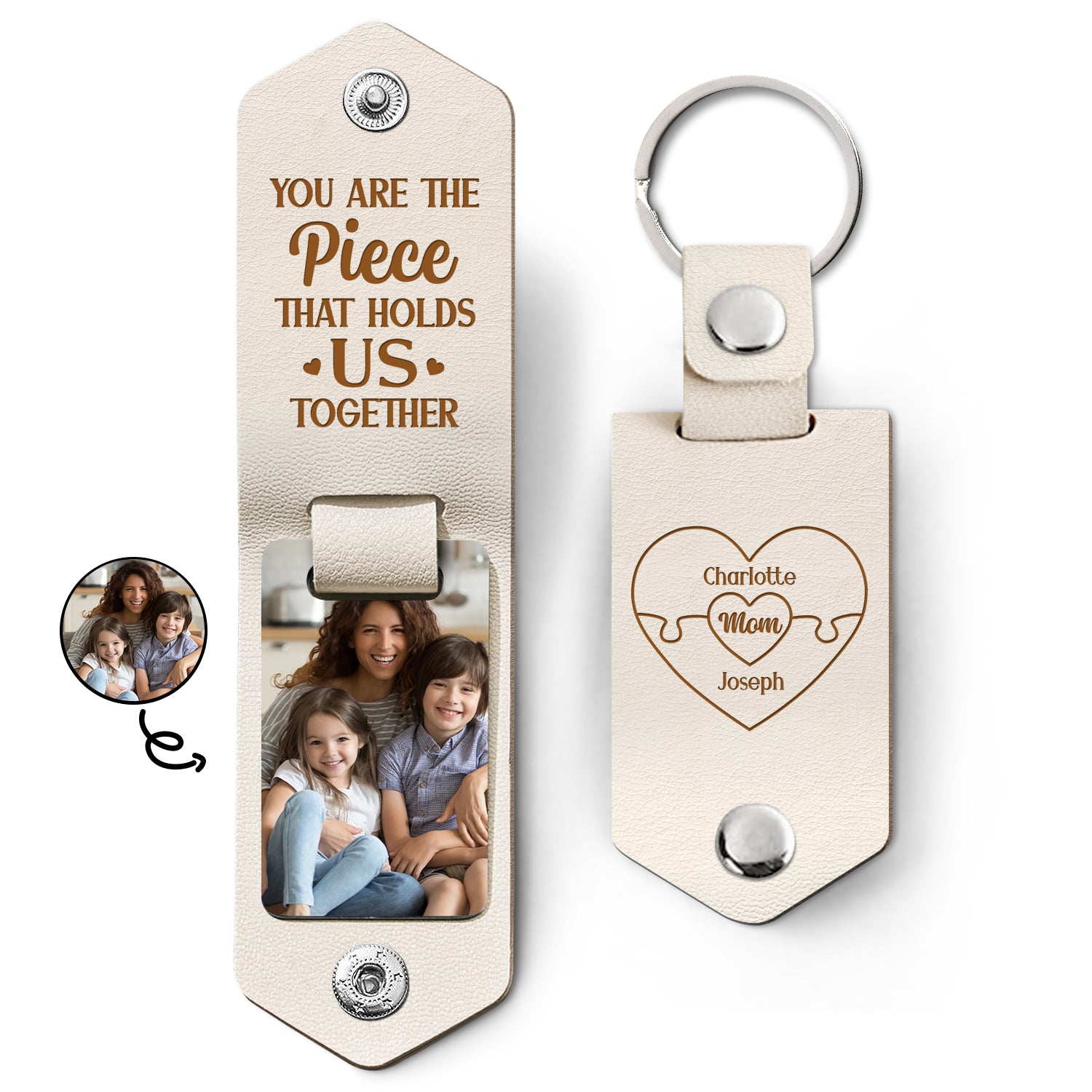 Custom Photo You Are The Piece Hold Us Together - Gift For Mom, Mother - Personalized Leather Photo Keychain