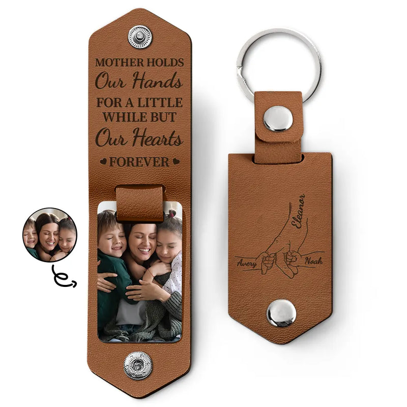 Custom Photo Mother Holds My Heart Forever - Gift For Mom, Mama - Personalized Leather Photo Keychain