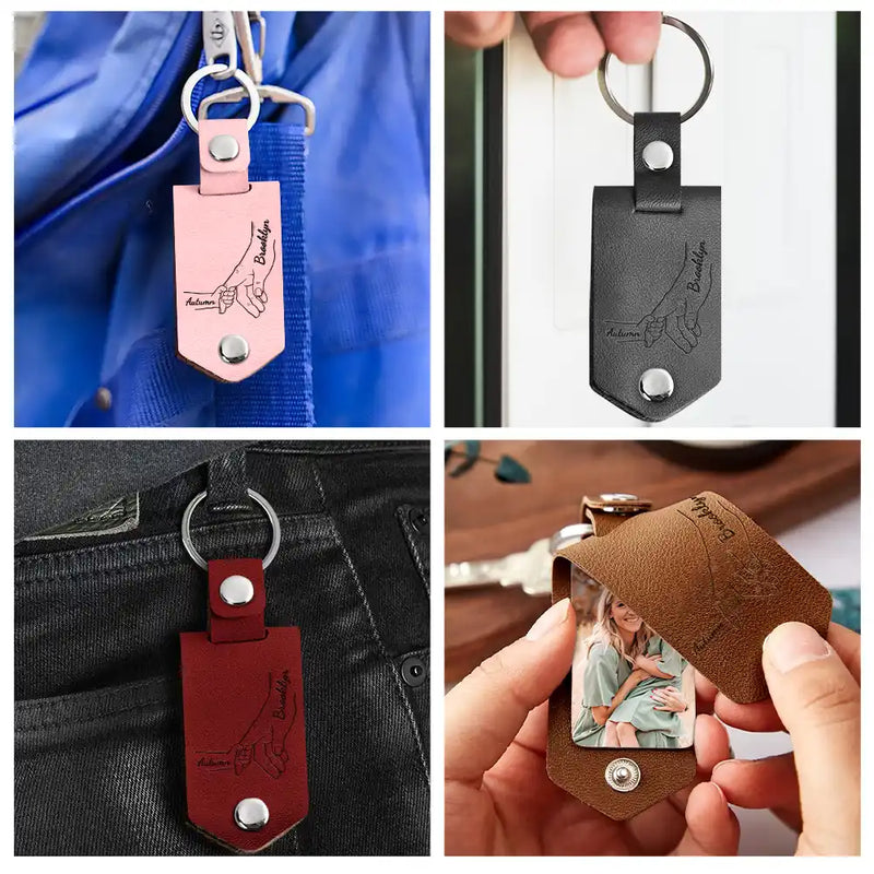 Custom Photo Mother Holds My Heart Forever - Gift For Mom, Mama - Personalized Leather Photo Keychain