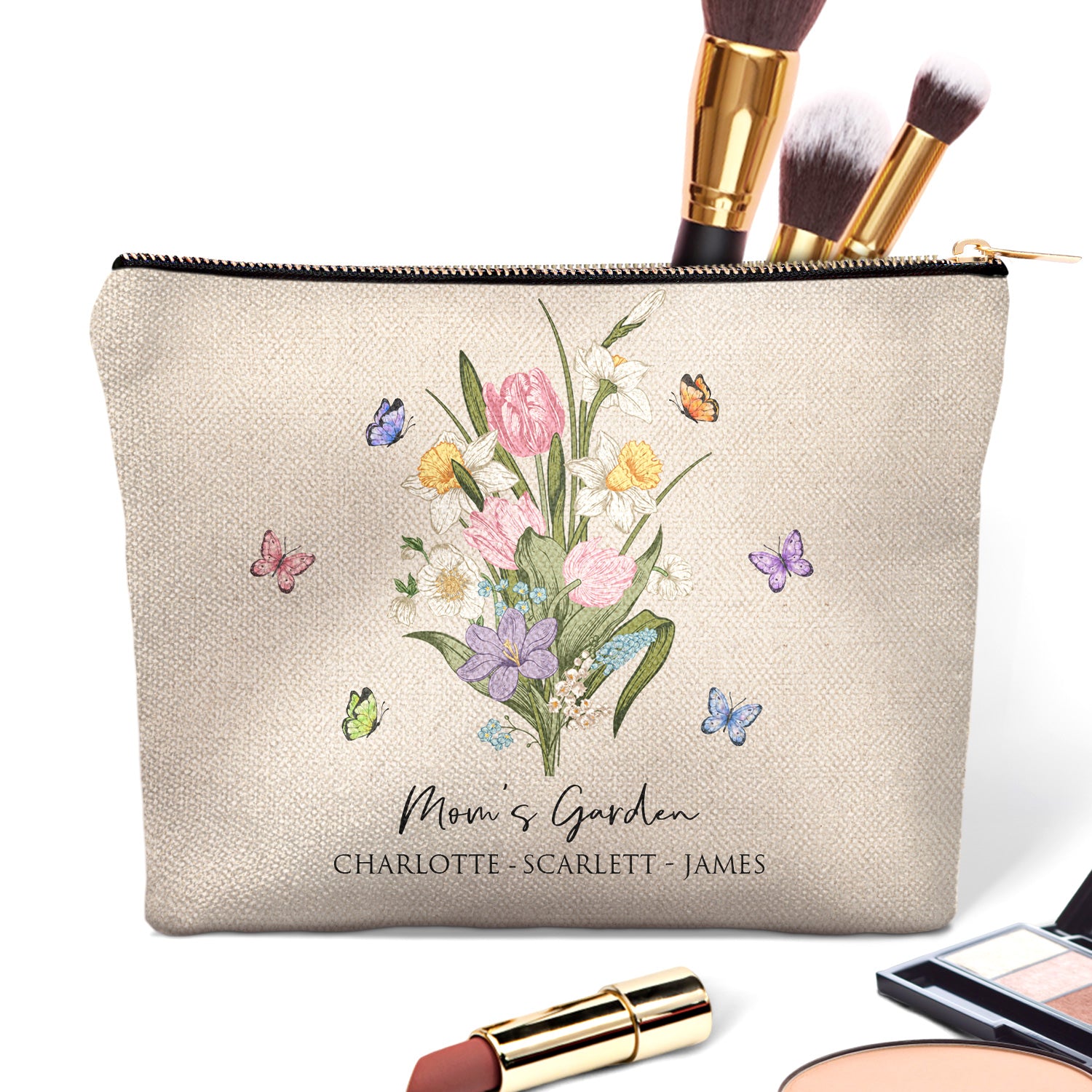 Mom's Garden Butterfly Flower - Gift For Mom, Grandma, Mommy - Personalized Cosmetic Bag